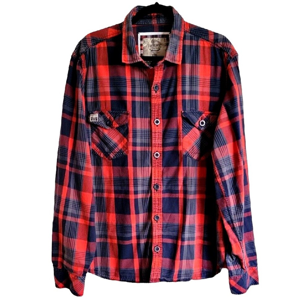 Next Authentic Custom Designs Men’s XXL Red Plaid Long Sleeve Button Up Shirt